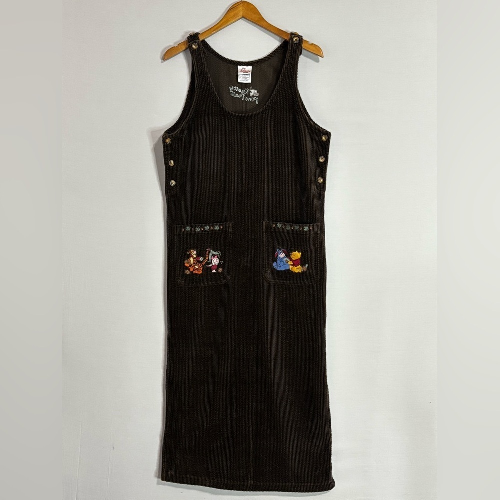 VTG Disney Store Pooh Knotty Pine Trail Brown Corduroy Jumper Dress S